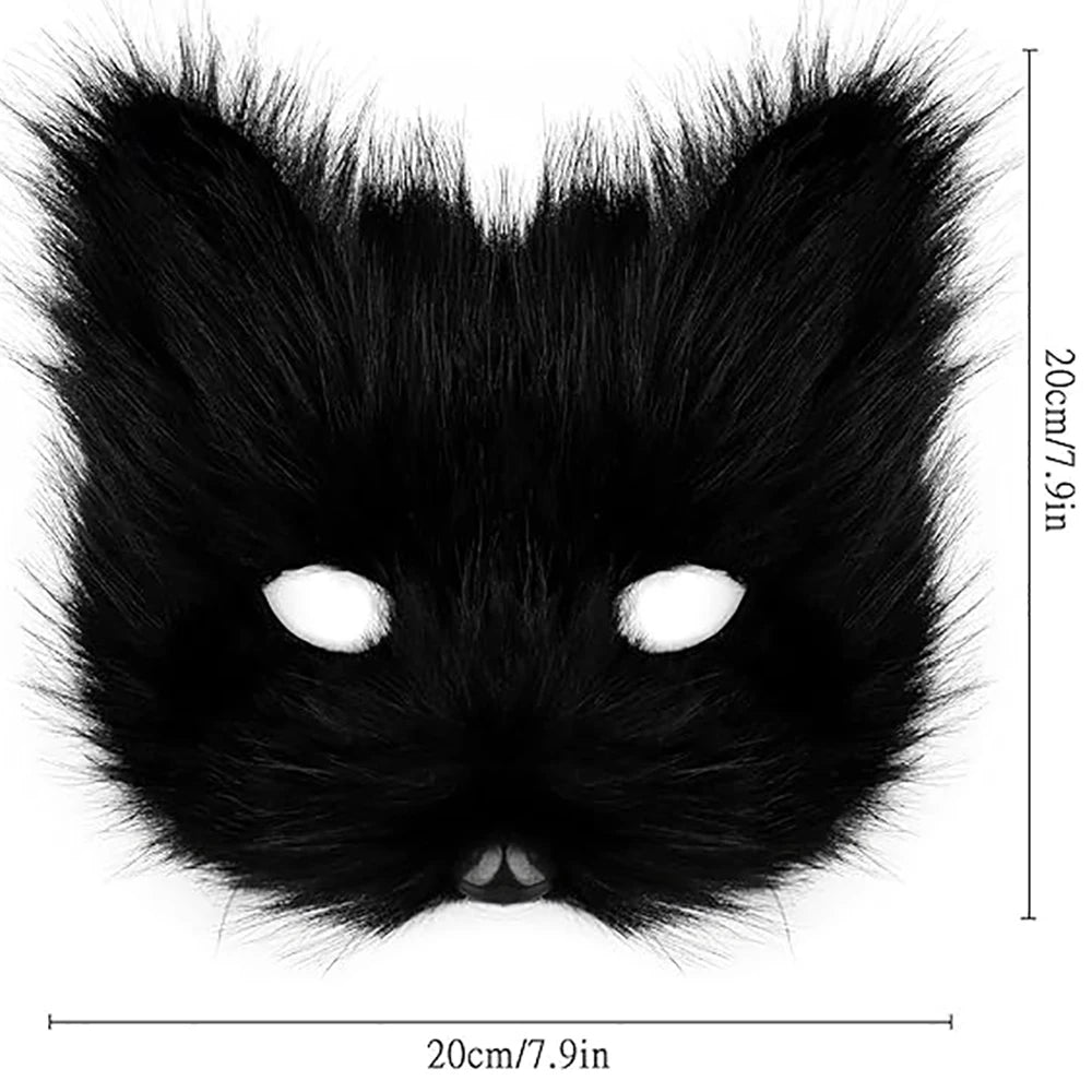 LLavero de cola de zorro de piel esponjosa, guantes con patas de gato y máscara de lobo Therian, conjunto para accesorios de disfraz de Halloween