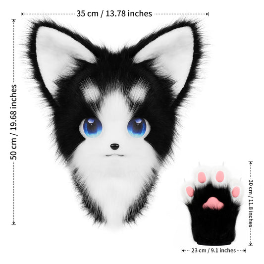 Animal gato Fursuit cabeza máscara peluda y Therian pata guantes conjunto ,Cosplay accesorios de disfraz