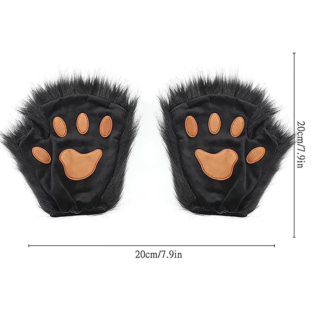 LLavero de cola de zorro de piel esponjosa, guantes con patas de gato y máscara de lobo Therian, conjunto para accesorios de disfraz de Halloween
