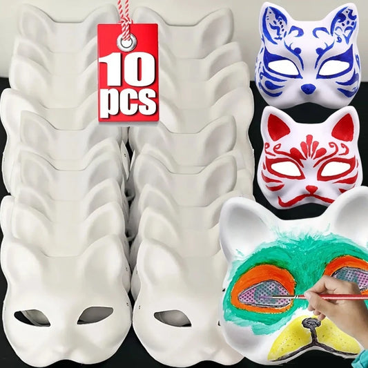 Máscaras Personalizable Therian ,Máscaras de gato blanco Máscara DIY en blanco Media máscara de animales Fiesta de disfraces de disfraces